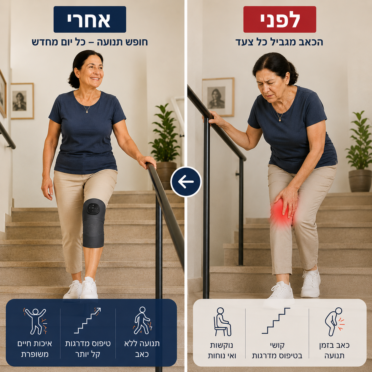 KneeRelief Pro™ – מכשיר טיפולי מתקדם 3-ב-1 לברכיים